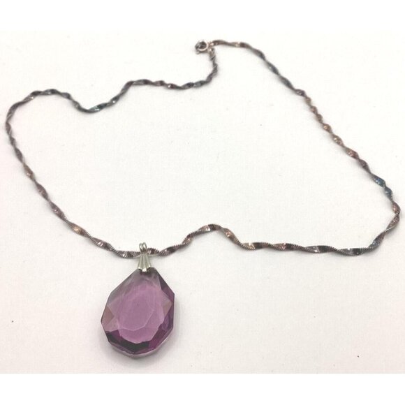 Sterling Silver Amethyst Necklace-Rose Gold-Vintage - Picture 3 of 5